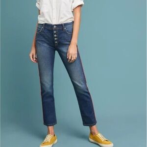 Anthropologie Pilcro Button Fly Red Stripe Straight Leg Jeans